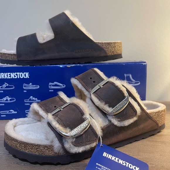Birkenstock Arizona Big Buckle Shearling Sandals with Habana Oiled Leather - Picture 3 of 9